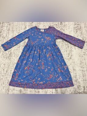 Hanna Andersson Blue Floral Mixed-Print Long-Sleeve Dress